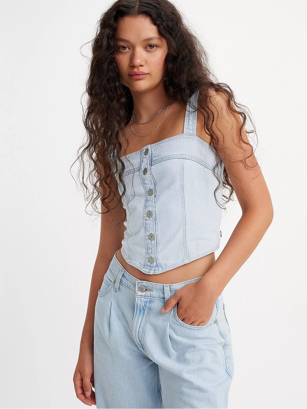 Levi’s Drea Denim Tank Top Light Wash Button Front XL